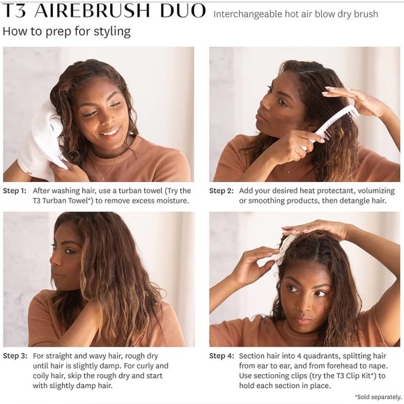 T3 AireBrush Duo Interchangeable Hot Air Blow Dry Brush with Two Attachments - Picture 10 of 16